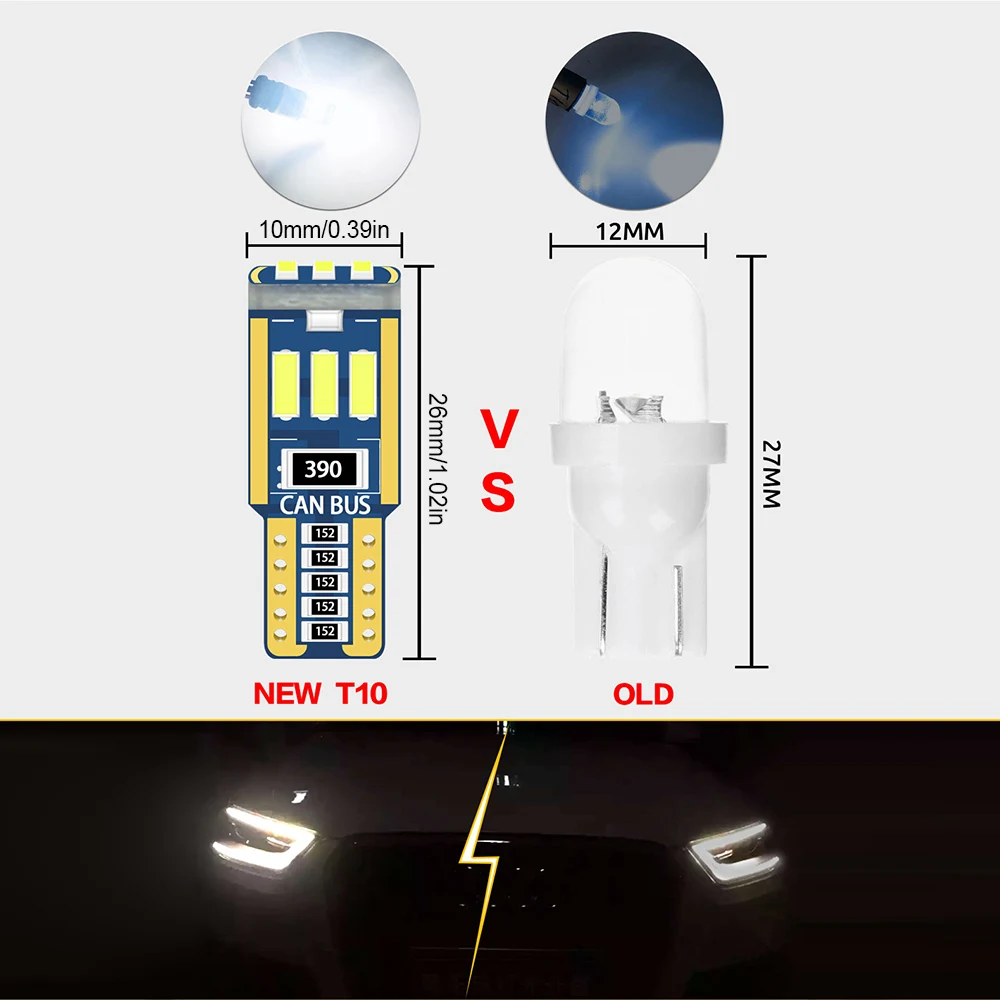

10pc T10 Led Led Bulb Car Interior Light 9led 4014smd 194 168 Reading Dome Light Instrument Plate Lamp 6000K Canbus W5W