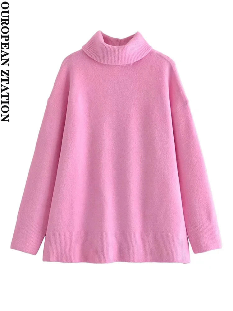 

Women 2021 fashion thick warm oversized knit sweater vintage high neck long sleeve female pullovers chic tops