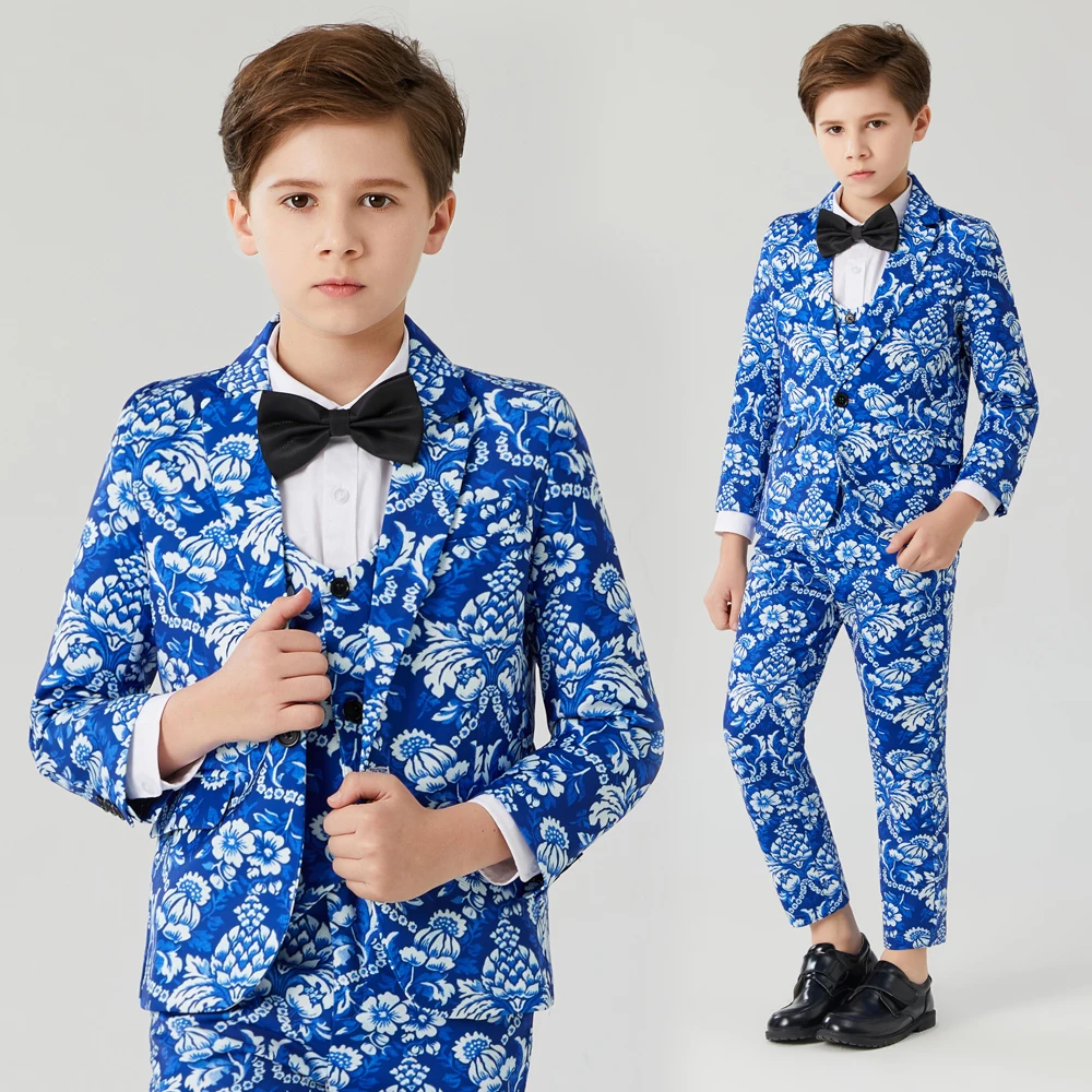 Детские костюмы для мальчиков официальное платье свадьбы Блейзер жилет брюки