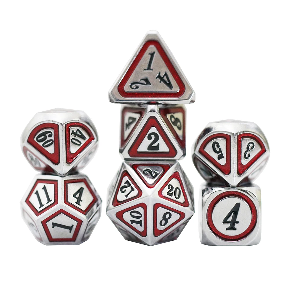 Металлические игральные кости с блестящим эффектом набор из 7 смешанных цветов + 1