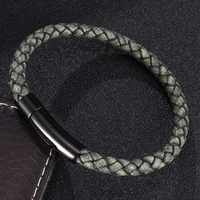 vintage style men%e2%80%98s bangles steel buckle geometric braid 6mm genuine leather bracelet fashion birthday gift bb0465