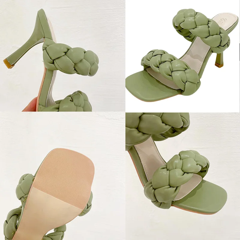

2021 Women Pumps Fashion Weave Ladies Shoes Square Heels Woman Shoes Open Toed Summer Sandals Ladies High Heels For Female Pumps