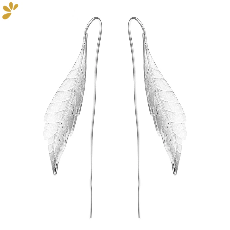 

925 Sterling Silver Tree Leaf Drop Earring Fine Jewelry for Women Sandblasting Craft Cute Natural Designed Earrings Gift Party