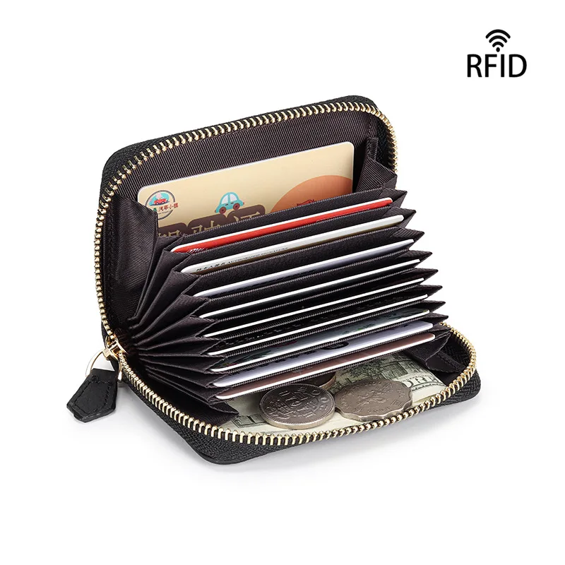 brand business card holder genuine leather rfid credit card holder women zipper pocket unisex hollow card case zipper coin purse free global shipping