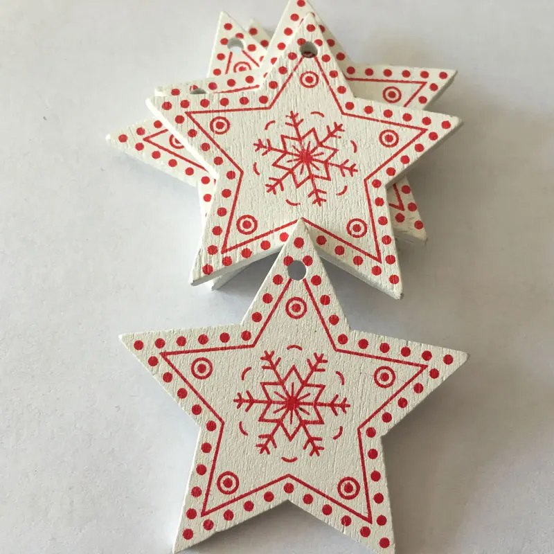 white star A Новогодняя Подвеска из натурального дерева Снежинка и висячие украшения Рождественская елка деревянные украшения для дома Noel - Цвет: white star A