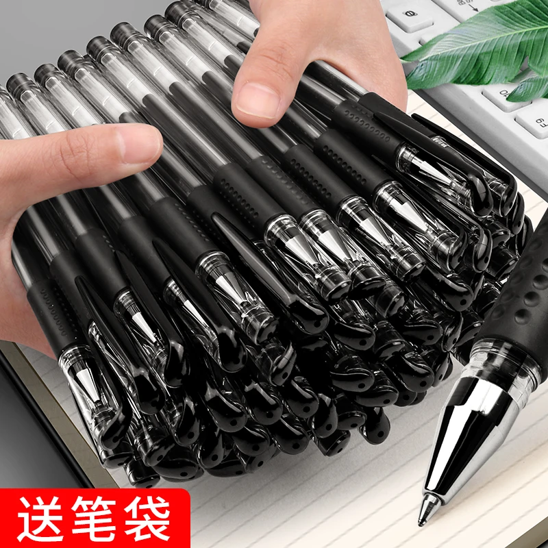 

50pcs Neutral Pens 0.5mm Black Ballpoint Pen Water Bullet Head Press Water-based Signature Office Stationery Large Capacity
