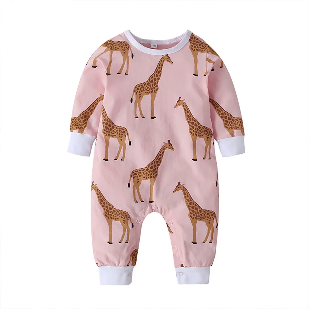 

Newborn Romper Infant Baby Girl Clothes Cartoon Animal Giraffe Long Sleeve Pink Romper Kawaii Jumpsuit Outfits Pour Bbs