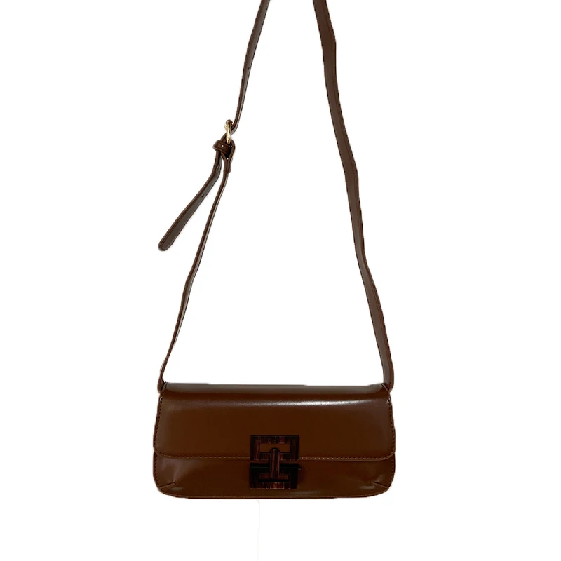 

Special-Interest Design Peach Wood Grain Vintage Oily Leather Square Sling Bag Buckle Shoulder Crossbody Small Bag Women's Bag