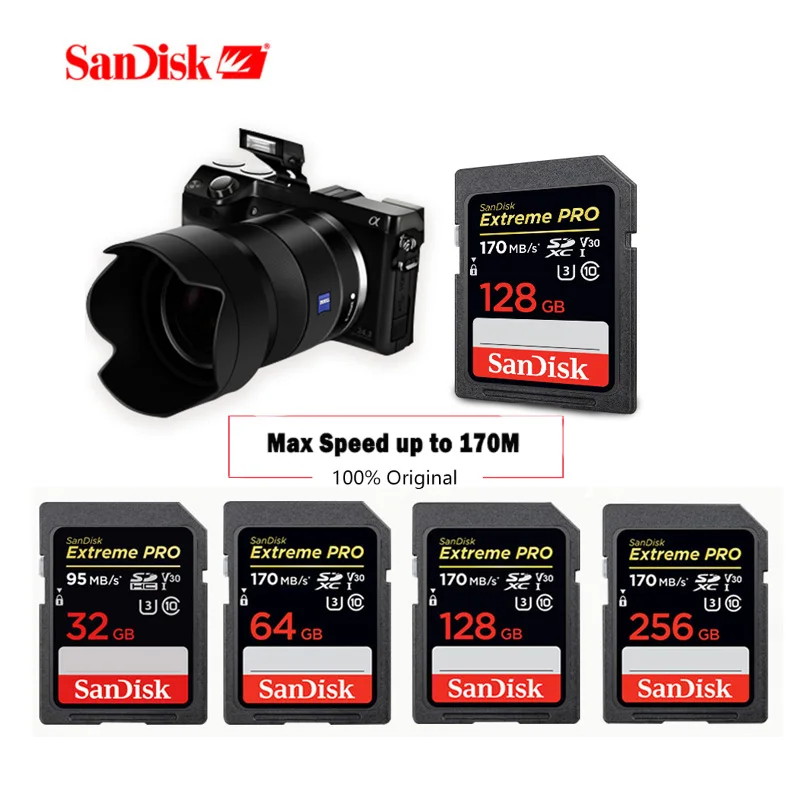 SanDisk 32 Гб 64 SD карта класс 10 памяти U3 SDHC SDXC 128 ГБ UHS-I 256 макс. 170 МБ/с./с 16 Carte для камеры |