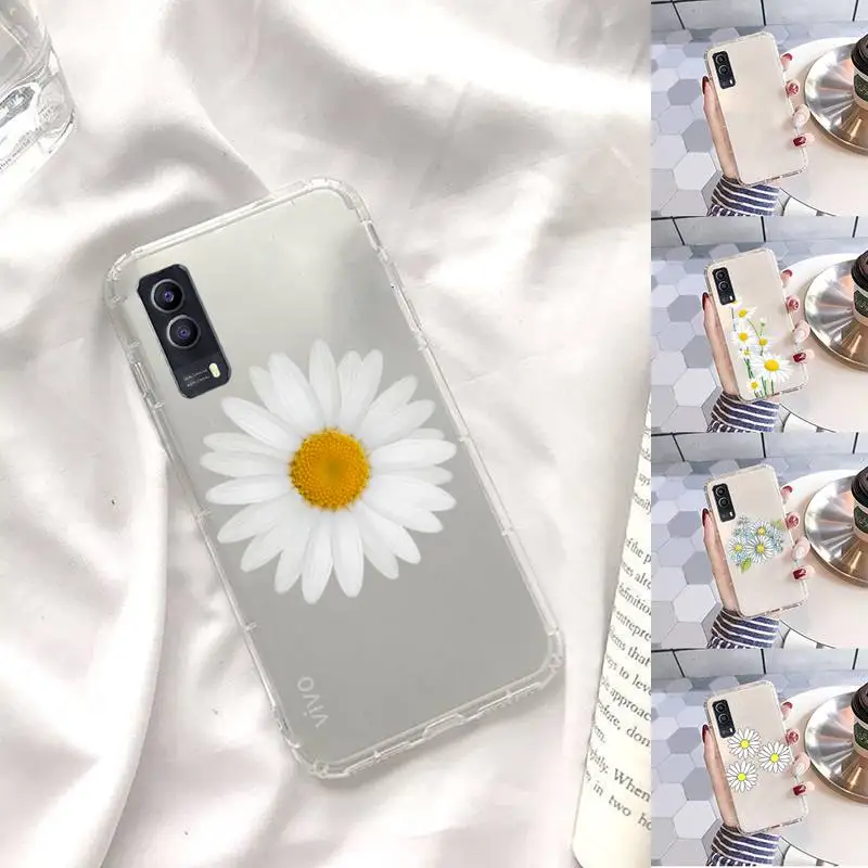 

Flower daisy Phone Case Transparent For VIVO X 60 50 30 27 23 21 20 9 pro plus S i + Soft TPU Clear Mobile bags
