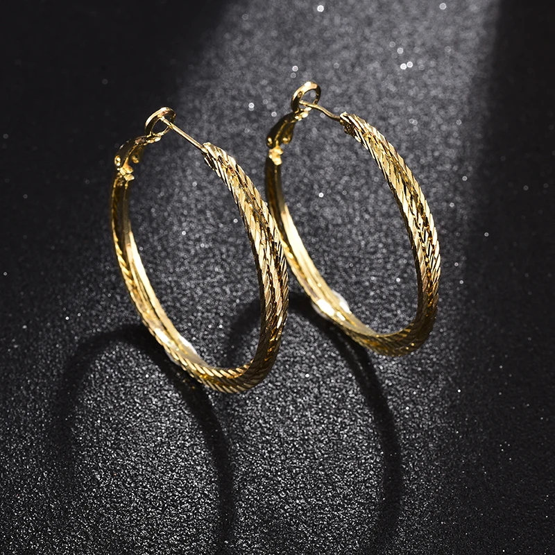 

UMODE NEW 3 Layers Of Water Ripples Gold color Design Hoop Earrings for Women Fashion Earring Jewelry Dating Party Gift UE0692