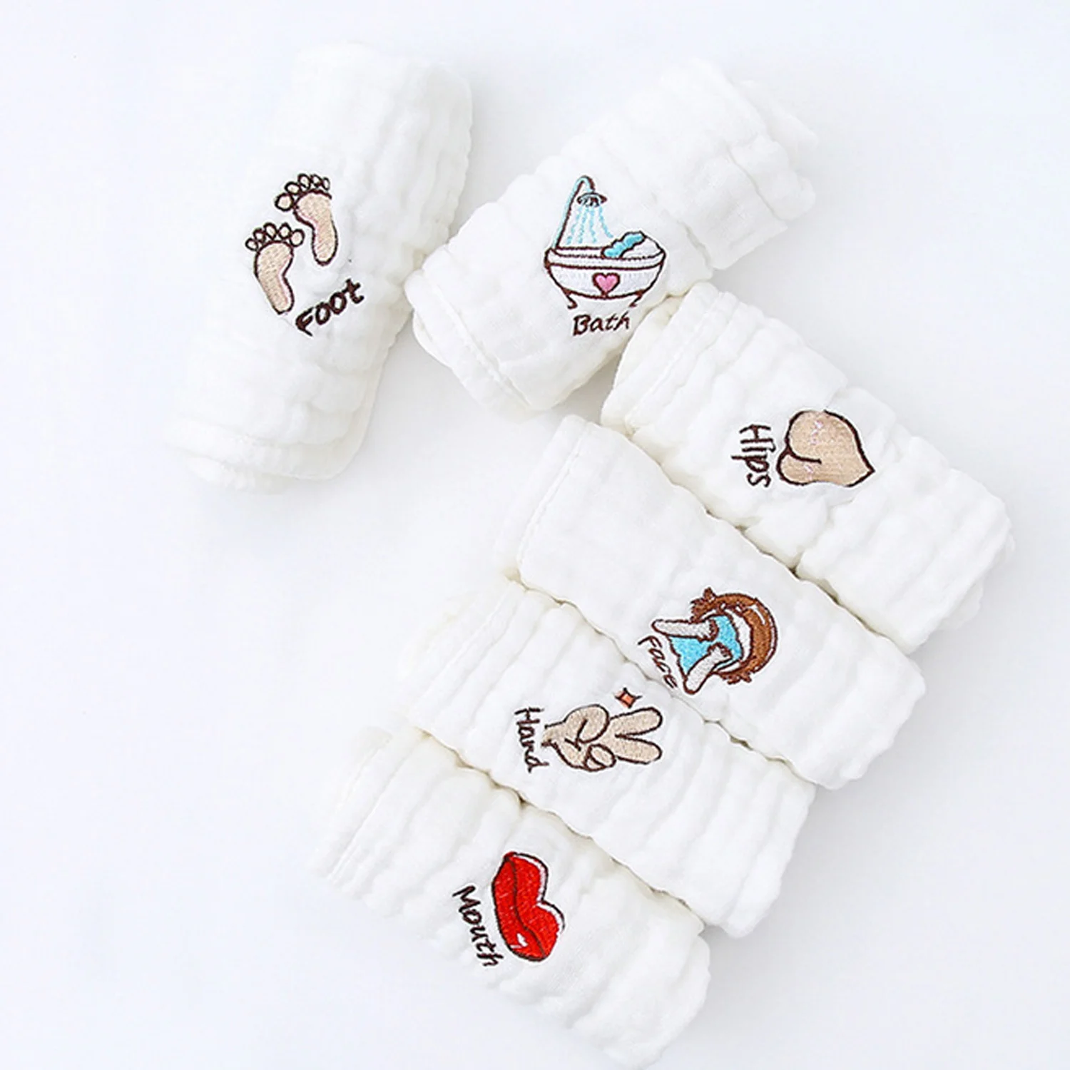 6 шт. Детские хлопковые полотенца с вышивкой | Мать и ребенок