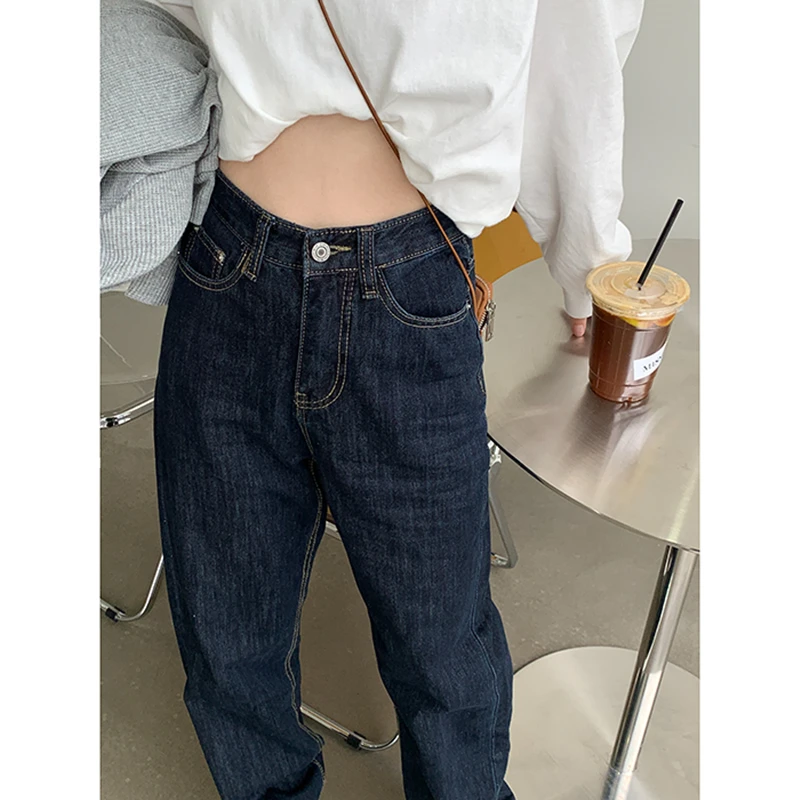 Vintage High Waist Women Blue Jeans Korean Fashion Streetwear Wide Leg Jean Female Denim Trouser Straight Baggy Mom Pants | Женская