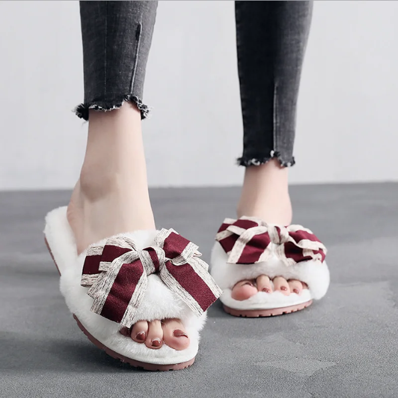 Hotsale Promotion Plush bow Slippers  Home Slipper cute House Shoes for Women Men