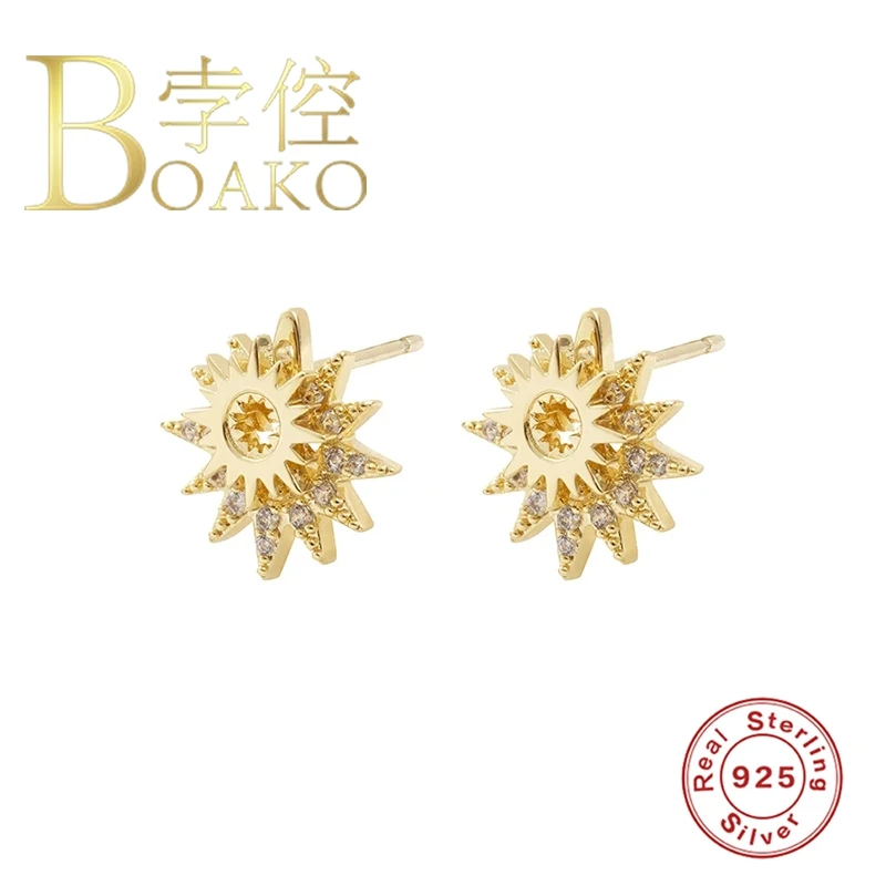 

BOAKO 925 Sterling Silver Earrings For Women Sunflower Zircon Stud Earrings Piercing Pendientes Brincos Arete Fine Jewelry Gifts