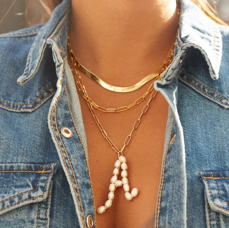 

Letter A-Z Fresh Water Pearl Initial Pendant Necklaces Chain Link Alphabet Necklace for Women Fashion Jewelry Gift