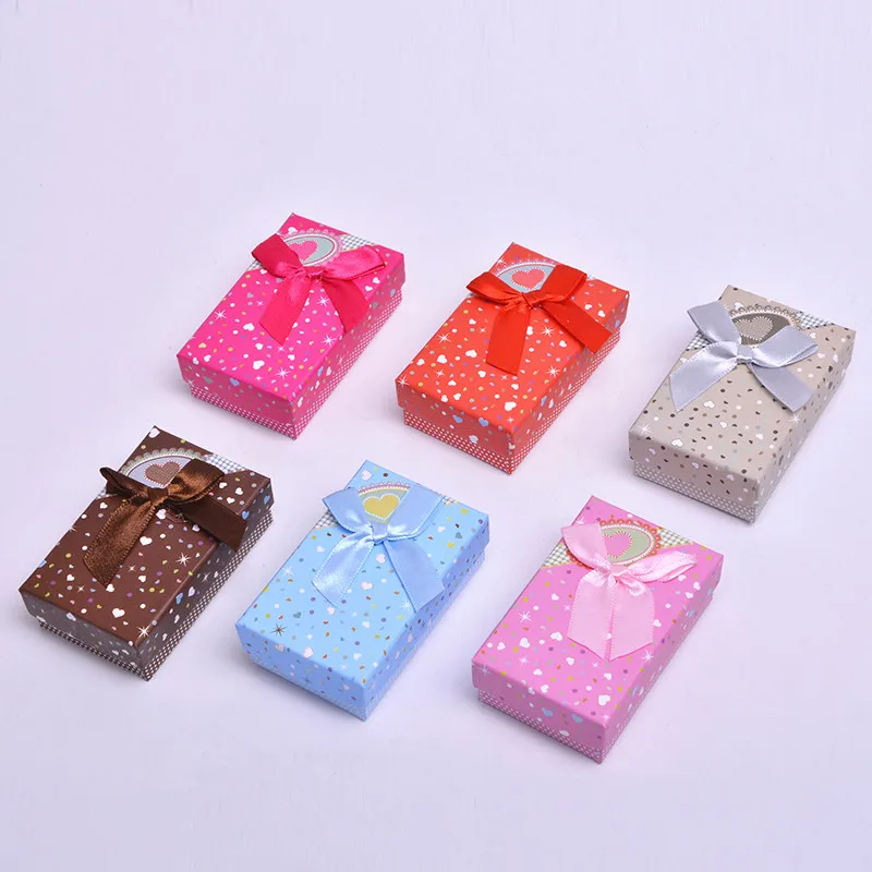 

6pcs mix color Gift Box with Ribbon Bow Colorful Paper Box for Earring Necklace Rings Brooch Jewelry Packaging