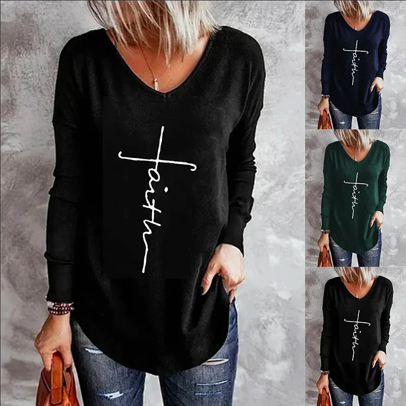 

Womens Clothing Round Neck Letter Printed Long Sleeve Tunic Sweatshirt Fashion Casual Loose Cotton Pullover Sweatershirt Tops