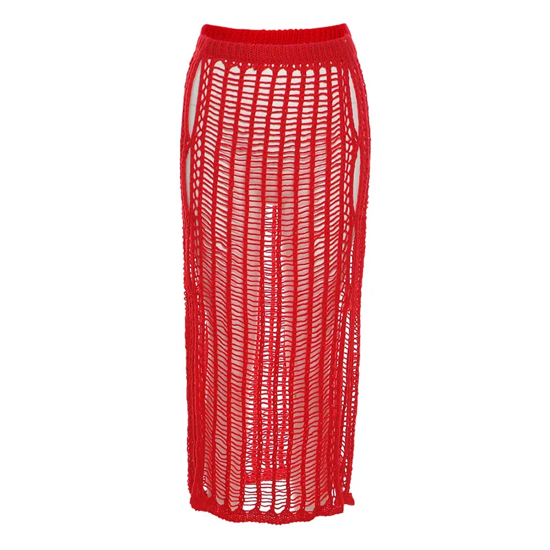 Летняя желтая плетеная длинная юбка с перфорацией новинка 2021 женская