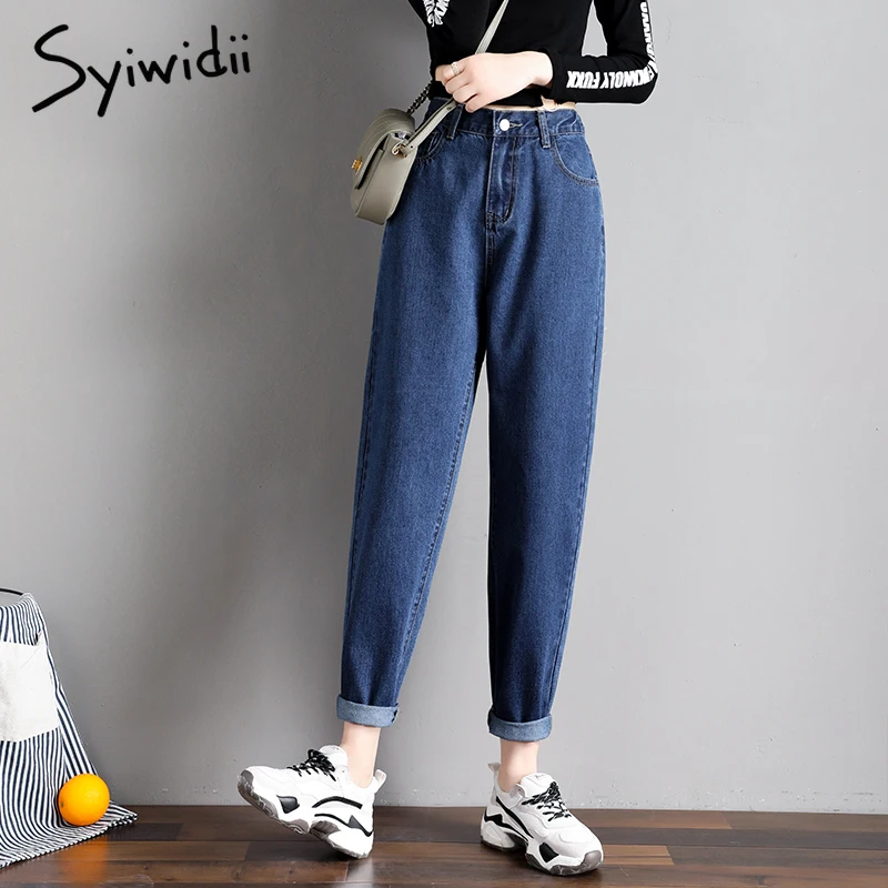 

Elastic Waist Black Jeans Korean Fashion 4 Collor Mom Jeans High Waist Jeans High Street Plus Size Denim Pants Street Style