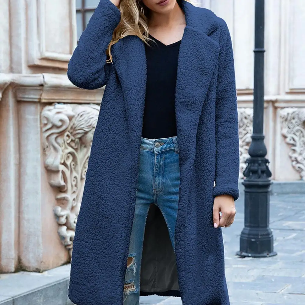 

Женское кашемировое пальто, длинная однотонная теплая зимняя куртка с отложным воротником для повседневной носки, зима 2021