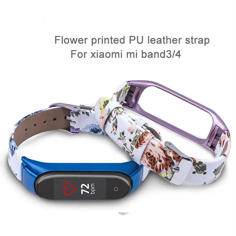 Printed leather Strap For XiaoMi Mi Band 3 6 5 4 Colorful flowers PU Leather Wristband For Mi Band 4 5 6 Replace bracelet Strap
