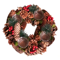 christmas decorative flower candle holder wreath base candle holder with pine cone berries cup flower decoration