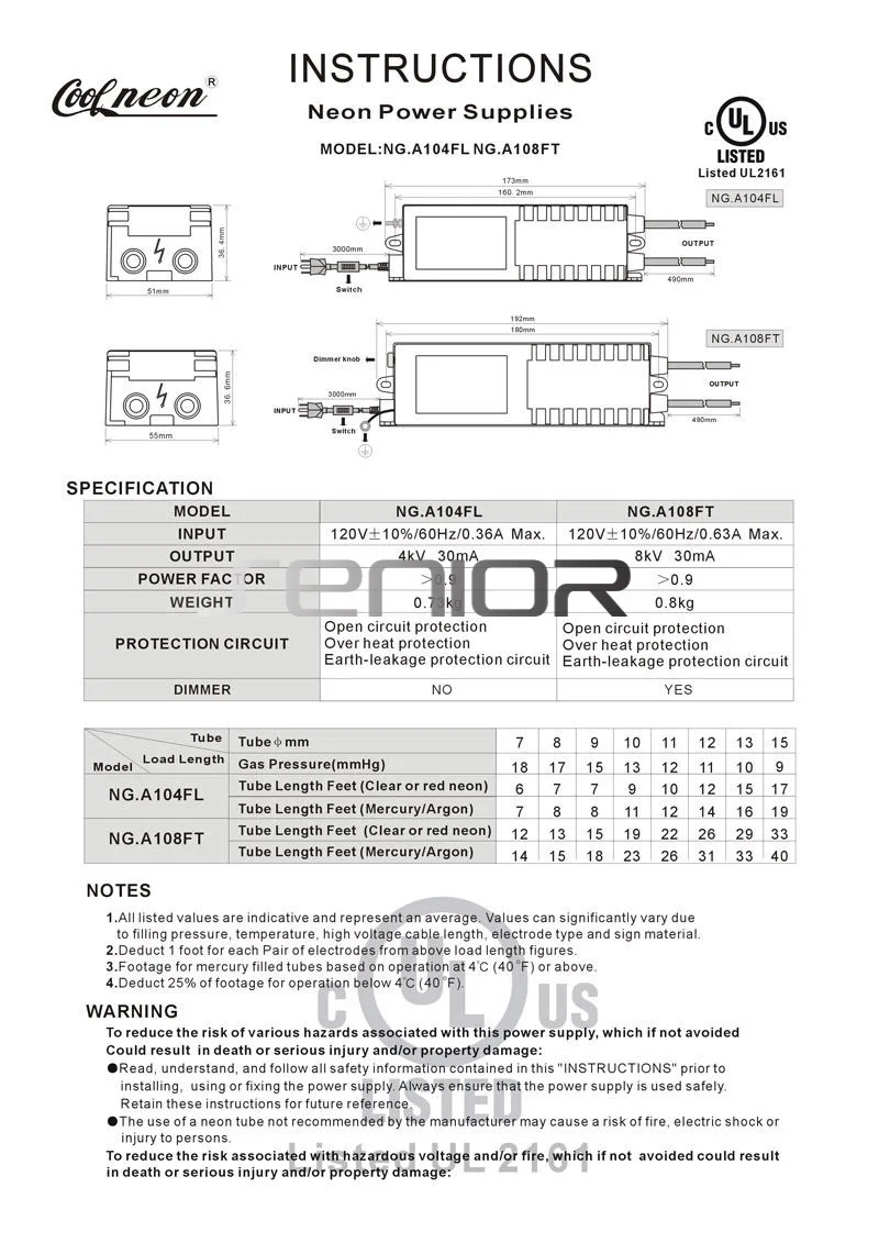 Неоновый Световой трансформатор мощностью 80 Вт с сертификацией UL неоновая