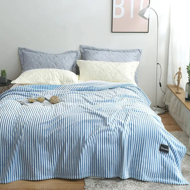 

Bonenjoy Plaid for Sofa Striped Blue Color Flannle Coral Fleece Blankets for Beds Single/Queen/King Size Warm Thick Thow Blanket