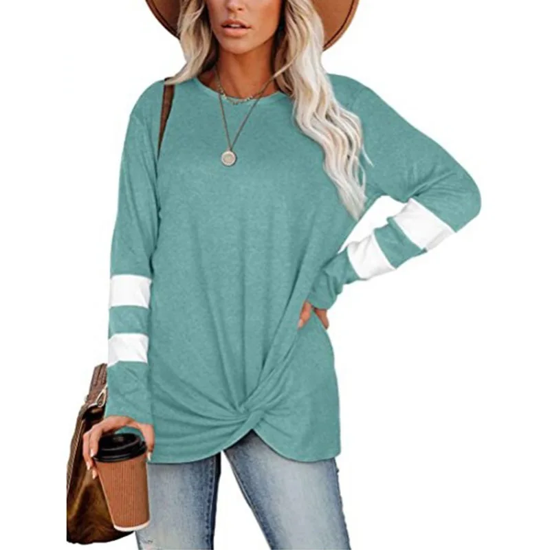 Женские Модные свободные футболки с круглым вырезом полосатые повседневные