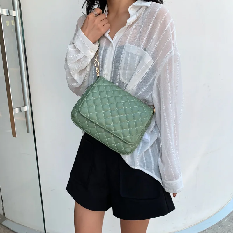 Women's bag 2021 new wave Korean version of the wild Messenger wide shoulder strap Lingge fashion | Багаж и сумки