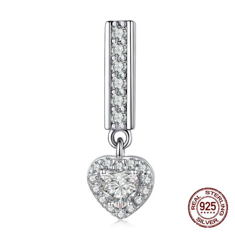 Новый 925 серебро в форме сердца прозрачный CZ кулон Шарм соответственные Пандоре