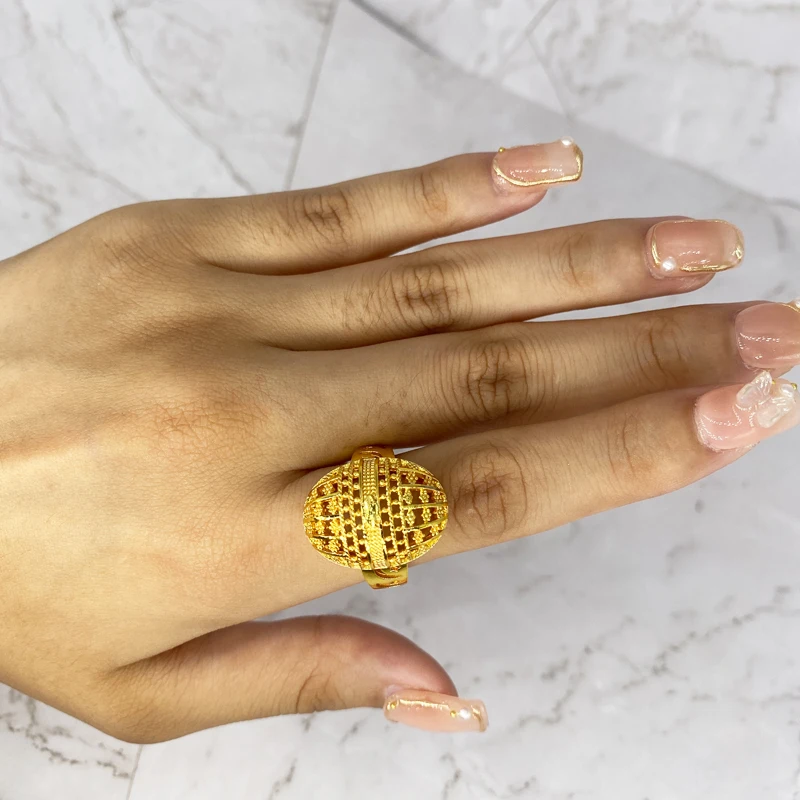 

Ethiopian 24K Gold Rings For Women Arab Nigeria Bridal Party Resizable Ring French Femme Wedding Flower Rings Luxury Wife Gifts