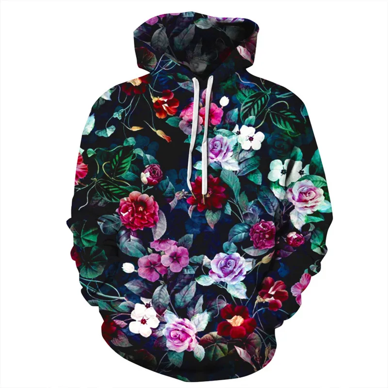 

Hoodie 2021 spring fashion top men's and women's long-sleeved 3D printing rose Harajuku sports pullover casual hip-hop clothing