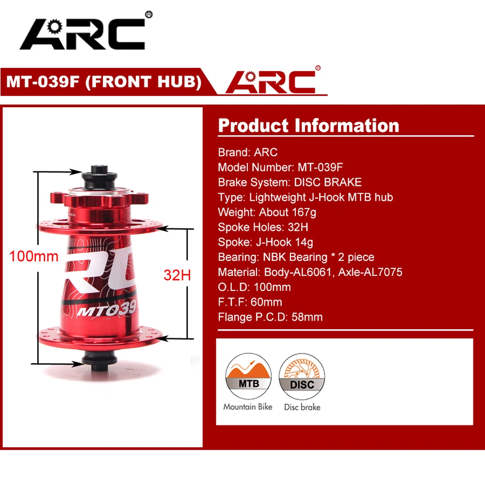 

ARC MTB Bicycle Front+Rear Hub Disc Brake Quick Release Hub 32 Holes 8/9/10/11 Speed 6 Bearing Aluminum Alloy Bike Hub 5 Color