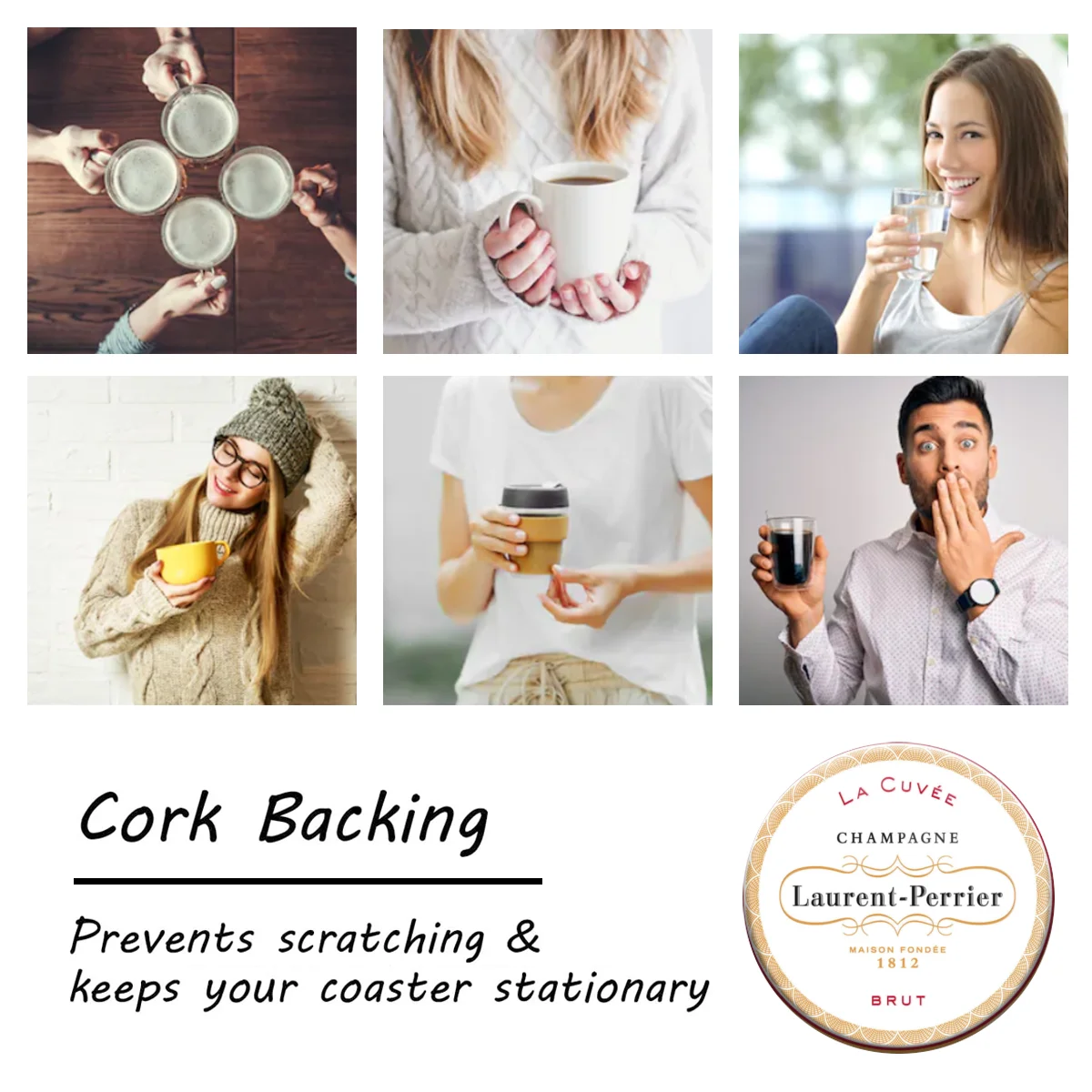 

Laurent-Perrier Champagne Ceramic Coasters, Cork Coasters for Drinks, Suitable for Dining Tables, Desks, Restaurants bybd02