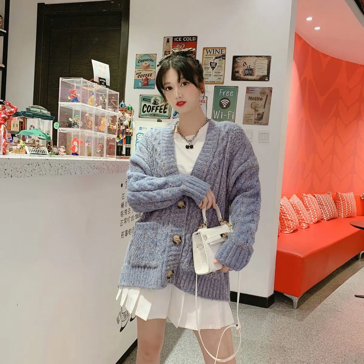 

Женский осенне-зимний Кардиган с V-образным вырезом, однотонный, вязаный, Повседневный, свободный, элегантный, 2020