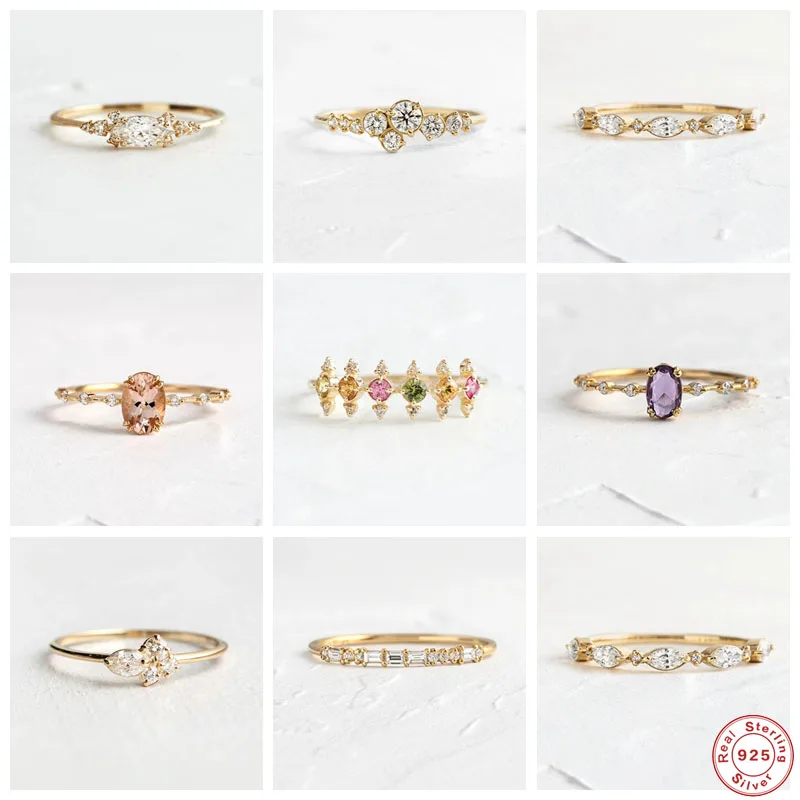 

Aide 925 Sterling Silver Big Oval Crystal Rings For Women Rainbow Zircon Pave Slim Thin Rings Wedding Engagement Party Jewelry
