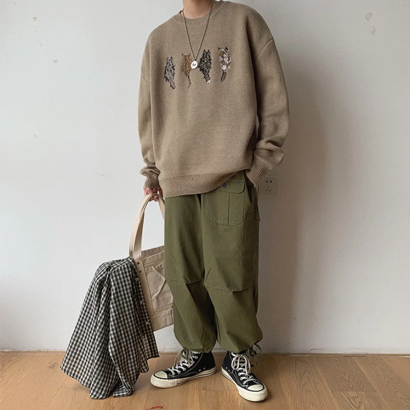 2019 весна и осень Новый японский сплошной цвет круглый вырез снизу набор вышитый