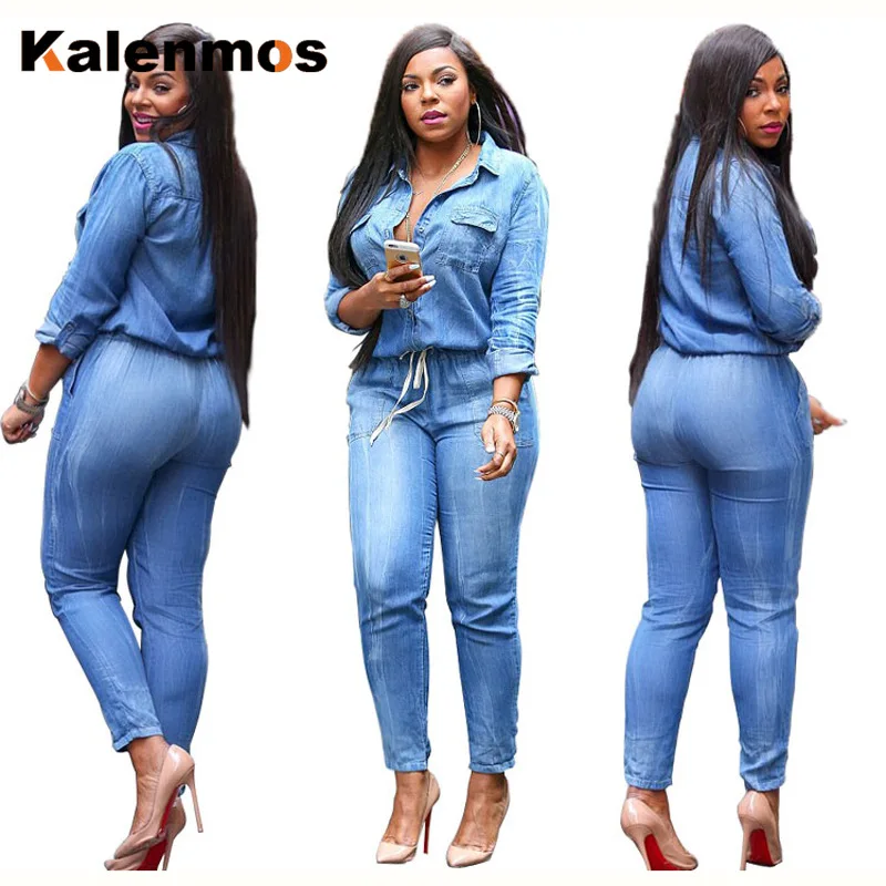 

KALENMOS Rompers Denim Sexy Jumpsuit Women Tracksuit Spring Summer Long Bodysuit Chic Work Sweatshirt Slim Fit Ropa Streetwear