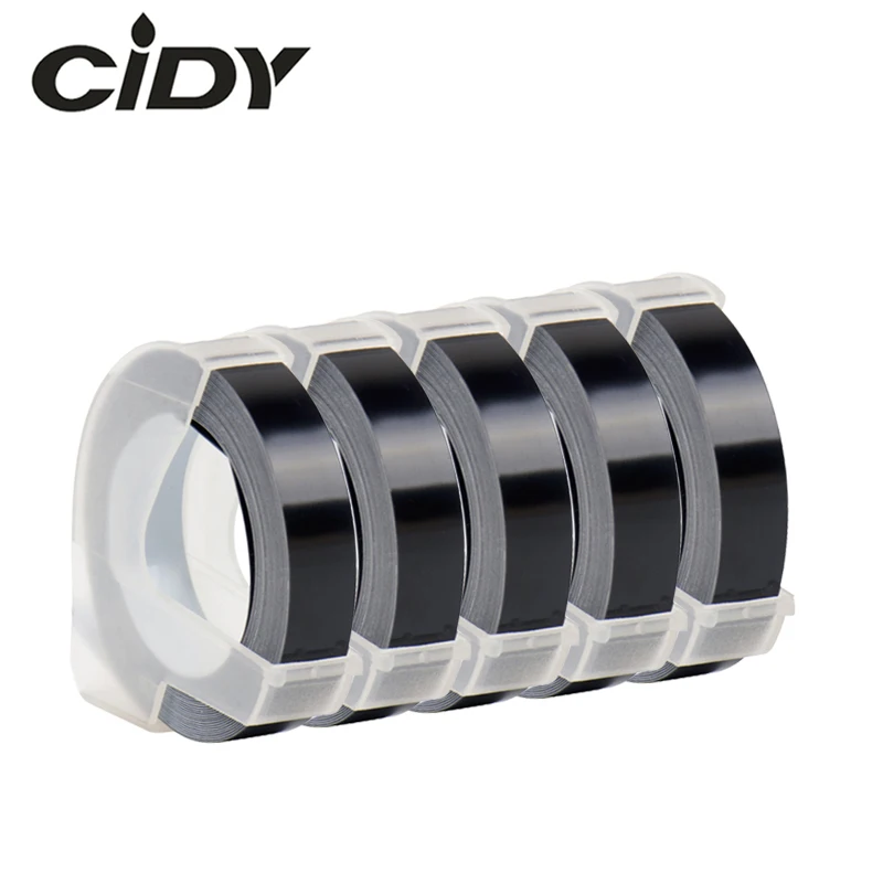 Черные пластиковые 3d наклейки cidy 5PKS S0847720 9 мм * 3 м тиснение белая печать на черных