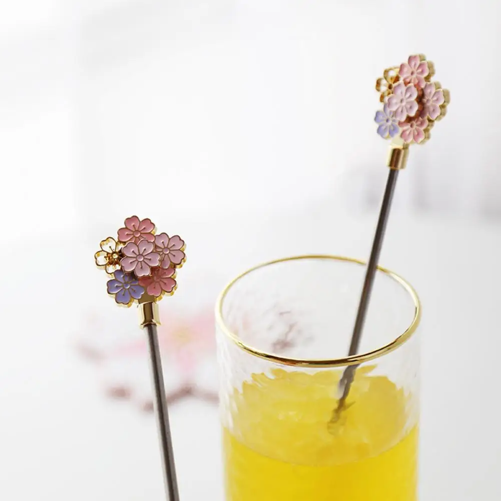 

Stirring Rod Practical Eye-catching Wear-resistant Stainless Steel Cherry Blossom Long Handle Portable Mixing Stick for Kitchen