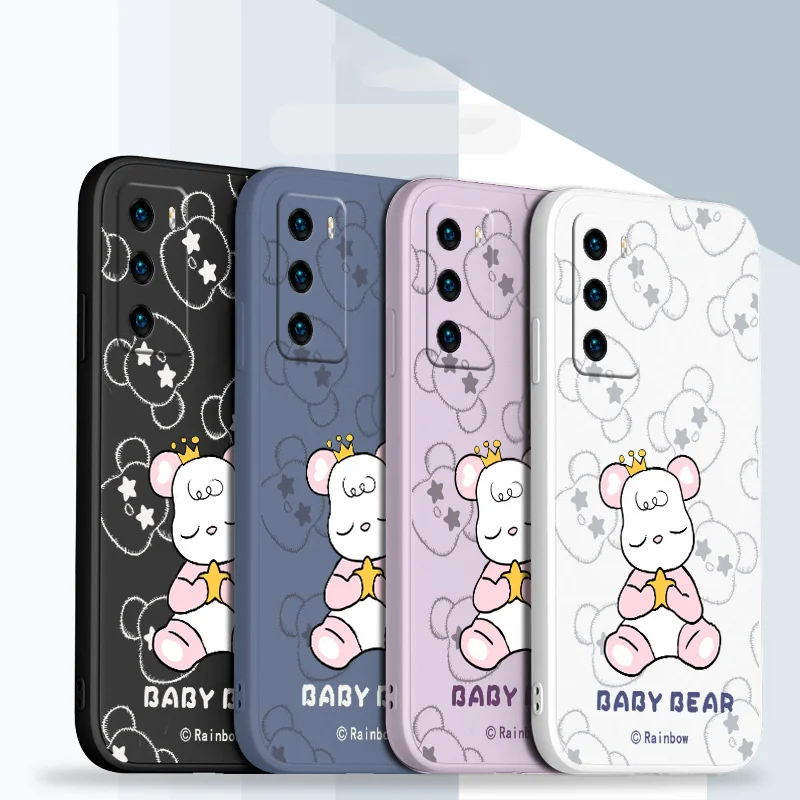 

Fresh Literary Bear Phone Case For Huawei P40 P40Lite P30 P20 Mate 40 40Pro 30 20 Pro Lite P Smart 2021 Y7a Silicone Cover