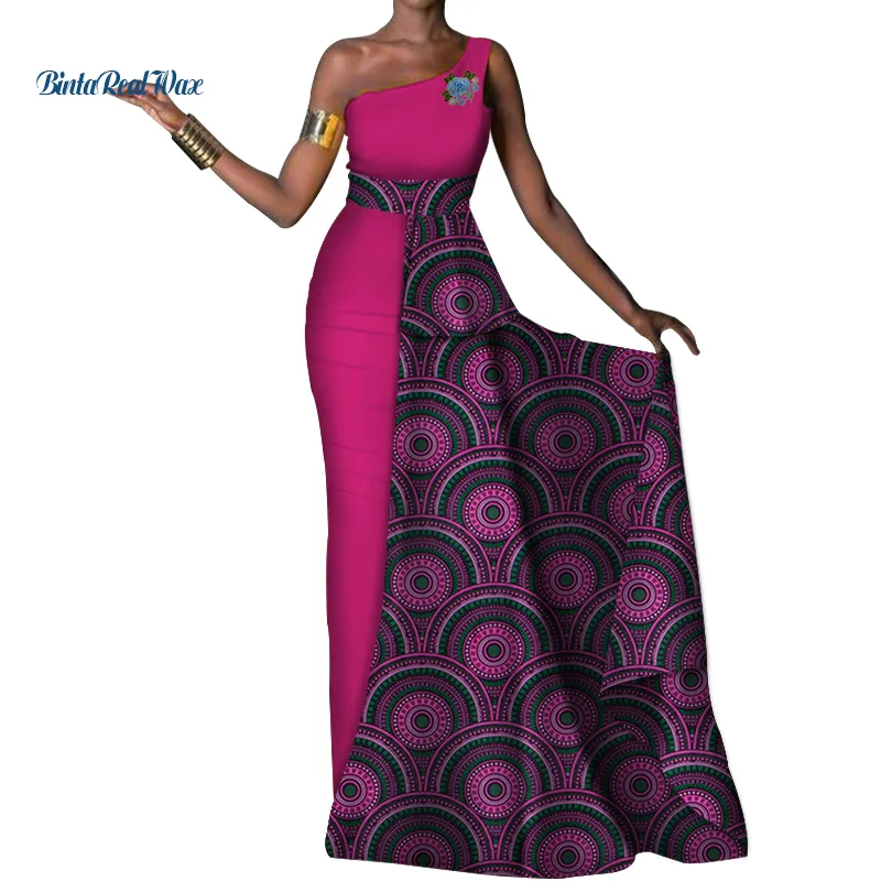 Женское платье с открытым плечом длинное вечернее Африканским принтом Дашики