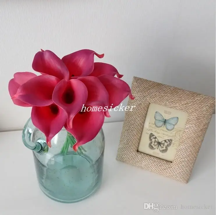 

Bride flowers FREE SHIPPING PU Real Touch Yellow Mini Calla Lily For Wedding Bouquet