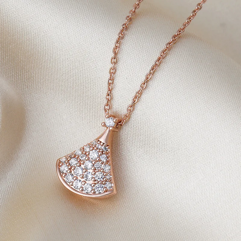 Full Semi-precious Stones Fan-shaped Petite Skirt Necklace Simple Exquisite White Fritillary Clavicle Chain Women | Украшения и
