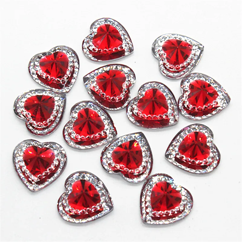 50 шт. 14 мм блестящие красные сердца Rhinstone с плоской задней стороной Кабошон