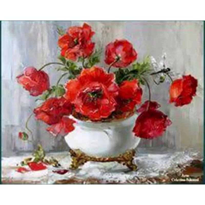 

SELILALI 40x50cm Framed Oil Painting By Numbers Kits For Adults Children Red Flower In Vase Handmade Oil Picture Home Wall Craft