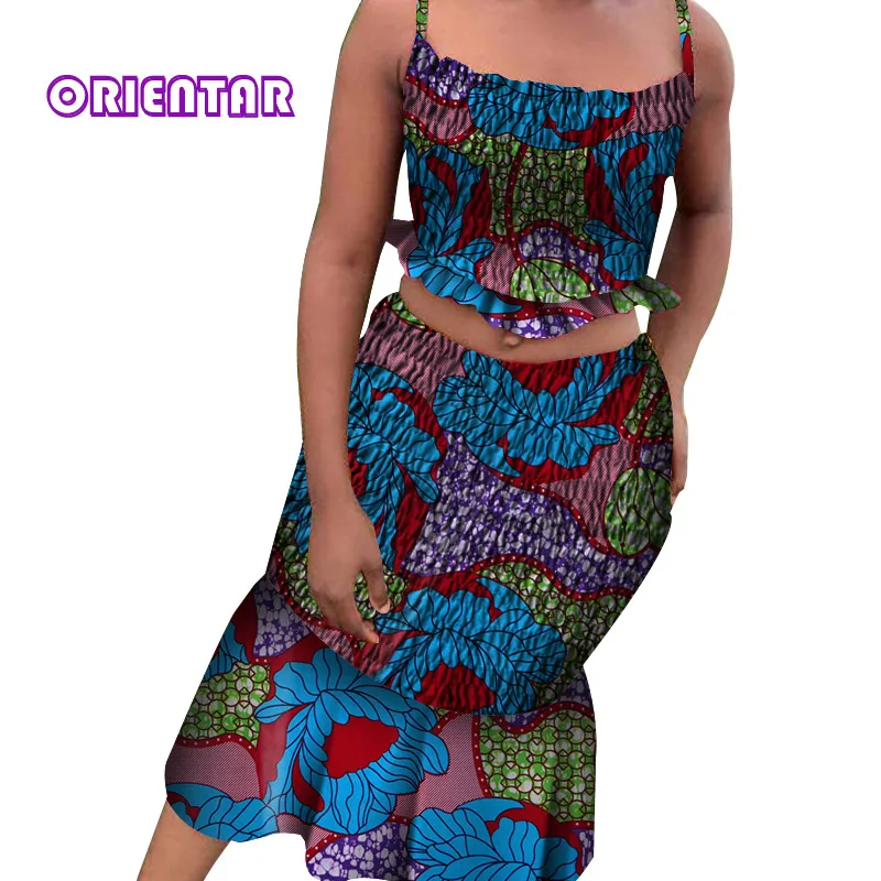 Комплект женский из двух предметов короткий топ без рукавов и юбка Африканский