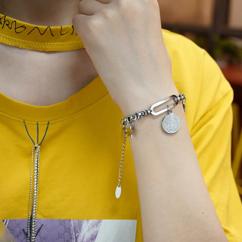 ELSEMODE из нержавеющей стали Иисус монета браслет ювелирные изделия религиозная